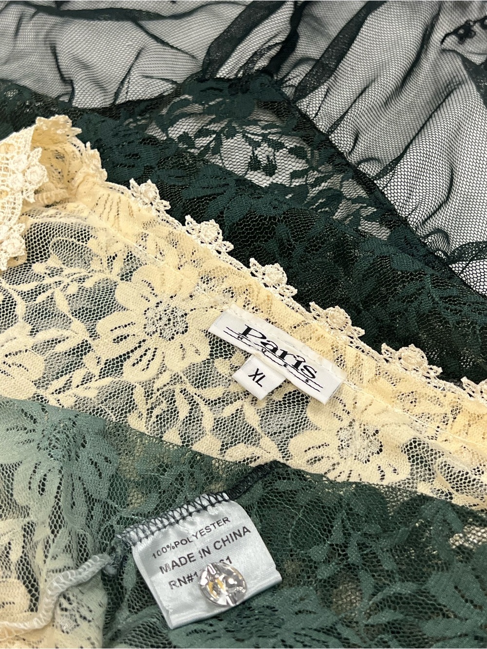 Paris Hues Vintage Y2K Lace Ombre Kimono Cardigan Duster Pine Green Cream XL - Picture 7 of 16